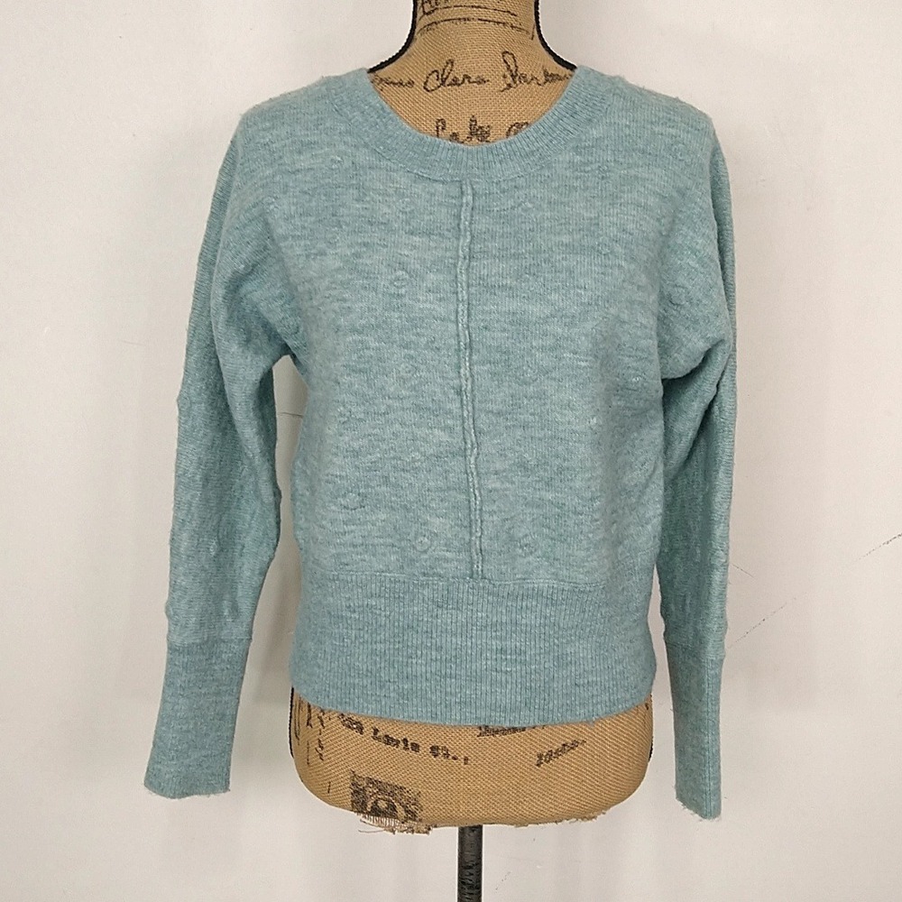 William Rast Sweater Womens XS Blue Reversible V-Neck Crew Neck Alpaca Blend Dot